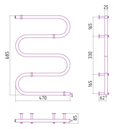 Полотенцесушитель электрический Стилье №04 MS-образный 00504-7050 700х500 