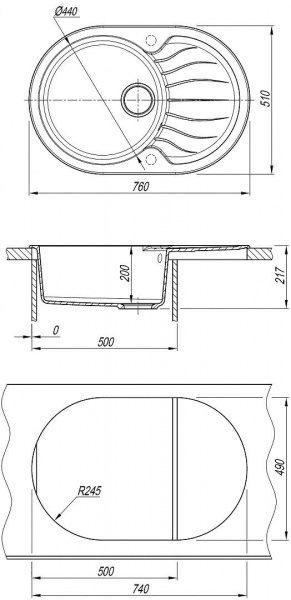 Мойка кухонная из литьевого мрамора Dr. Gans БЕРТА 760 25.040.C0760.408 76*51 см. серый