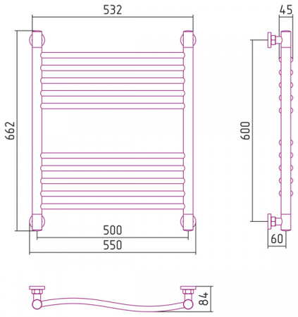 Полотенцесушитель водяной Сунержа ФЛЮИД+ 00-0222-6050 600х500 