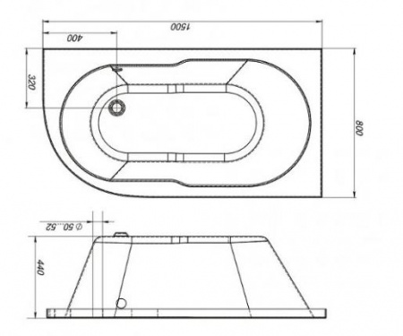 Ванна акриловая Mirsant НЕБУГ  150x80 см. правая 