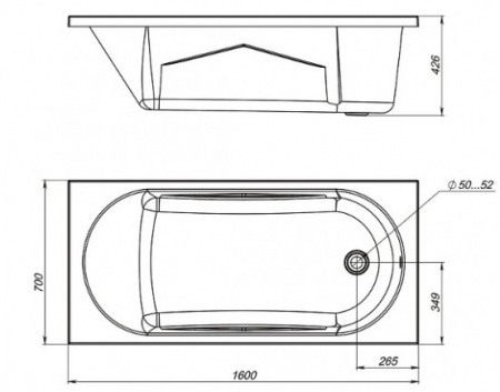 Ванна акриловая Mirsant КАСПИЙ  160x70 см. 