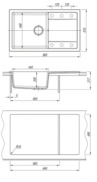Мойка кухонная из литьевого мрамора Dr. Gans ТЕХНО 860 25.030.D0860.403 86*51 см. латте