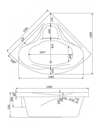 Ванна акриловая Santek САН-ПАУЛУ 1.WH30.2.399 150x150 см. 
