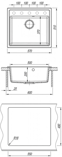 Мойка кухонная из литьевого мрамора Dr. Gans НИКА 570 25.070.D0570.407 57*51 см. черный Мойка кухонная из литьевого мрамора Dr. Gans НИКА 570 25.070.D0570.407 57*51 см. черный