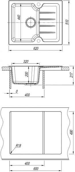 Мойка кухонная из литьевого мрамора Dr. Gans ЛОРА 620 25.020.A0620.408 62*51 см. серый