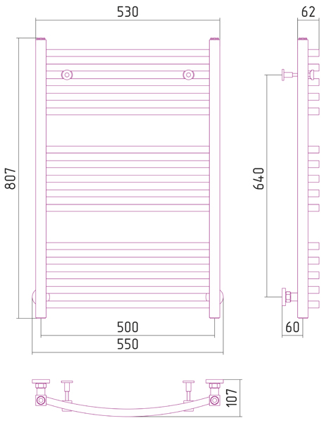 Полотенцесушитель водяной Сунержа АРКУС 00-0251-8050 800х500 