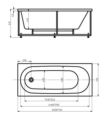 Ванна акриловая Aquatek ОБЕРОН  160x70 см. 