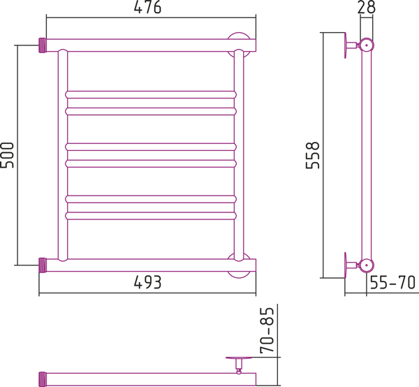 Полотенцесушитель водяной Стилье МИНОР 00601-5050 500х500 