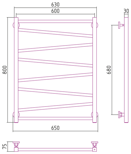 Полотенцесушитель водяной Сунержа СИРОККО 00-0253-8060 800х600 