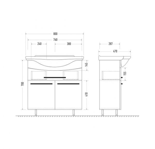 Тумба под раковину Mirsant ГЛЯССЕ  80 см. 