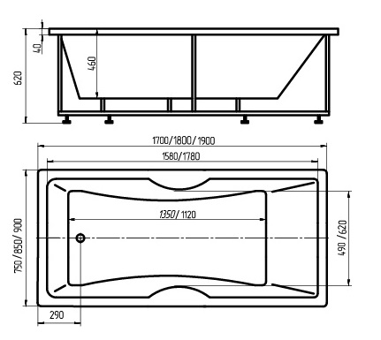 Ванна акриловая Aquatek ФЕНИКС  170x75 см. 