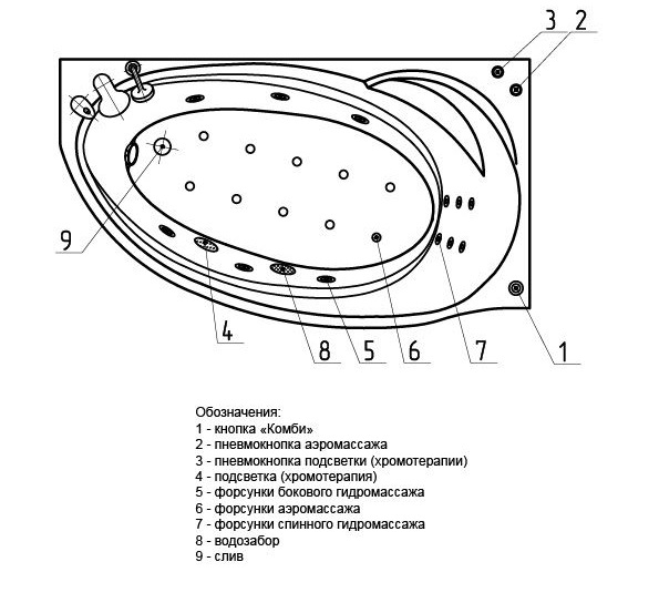 Ванна акриловая Aquatek БЕТТА  150x95 см. правая 