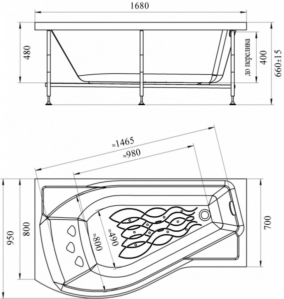 Ванна акриловая Vannesa МИРАНДА  168x95 см. левая 
