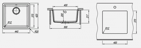 Мойка кухонная керамогранитная Florentina ВЕГА 400 22.315.C0400.305 44*42 см. грей
