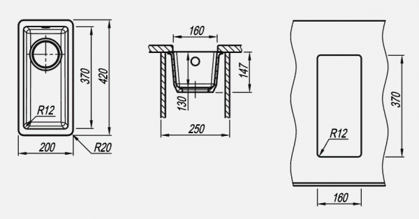 Мойка кухонная керамогранитная Florentina ВЕГА 160 22.300.00160.302 20*42 см. антрацит