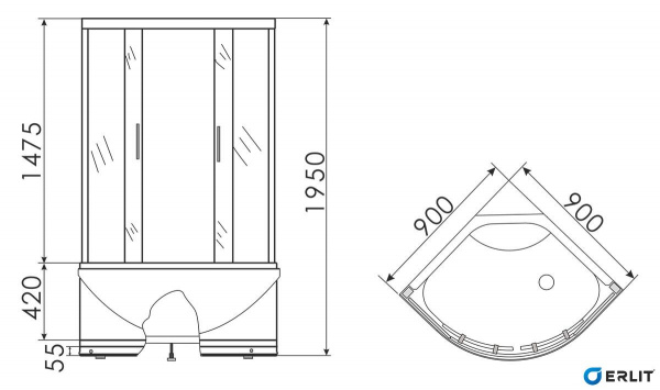 Душевой уголок Erlit  ER0509T-C4 90x90 см.  Душевой уголок Erlit  ER0509T-C4 90x90 см.