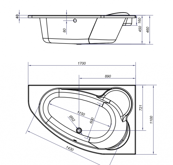 Ванна акриловая Cersanit KALIOPE 63444 170x110 см. правая  Ванна акриловая Cersanit KALIOPE 63444 170x110 см. правая
