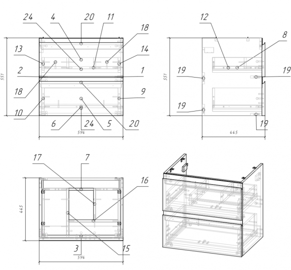 Тумба под раковину навесная Cersanit MODUO SB-SZ-MOD60-BL/Wh   Тумба под раковину навесная Cersanit MODUO SB-SZ-MOD60-BL/Wh