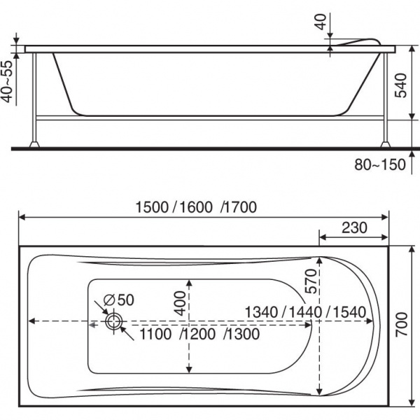 Ванна акриловая BAS ВЕРОНА В 00021 150x70 см. 