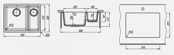 Мойка кухонная керамогранитная Florentina ВЕГА 335/160 22.325.D0510.201 55*42 см. жасмин