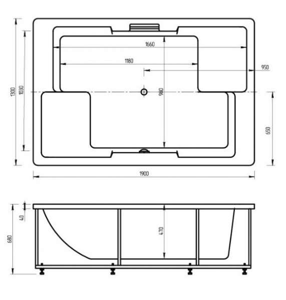 Ванна акриловая Aquatek ДОРАДО  190x130 см. 